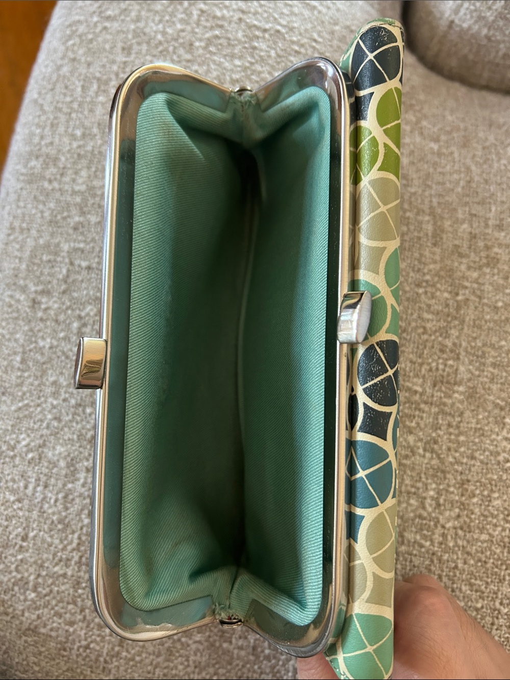 Vintage Fossil Teal Green Navy Circular-Pattern Wallet/Clutch - Picture 3 of 3